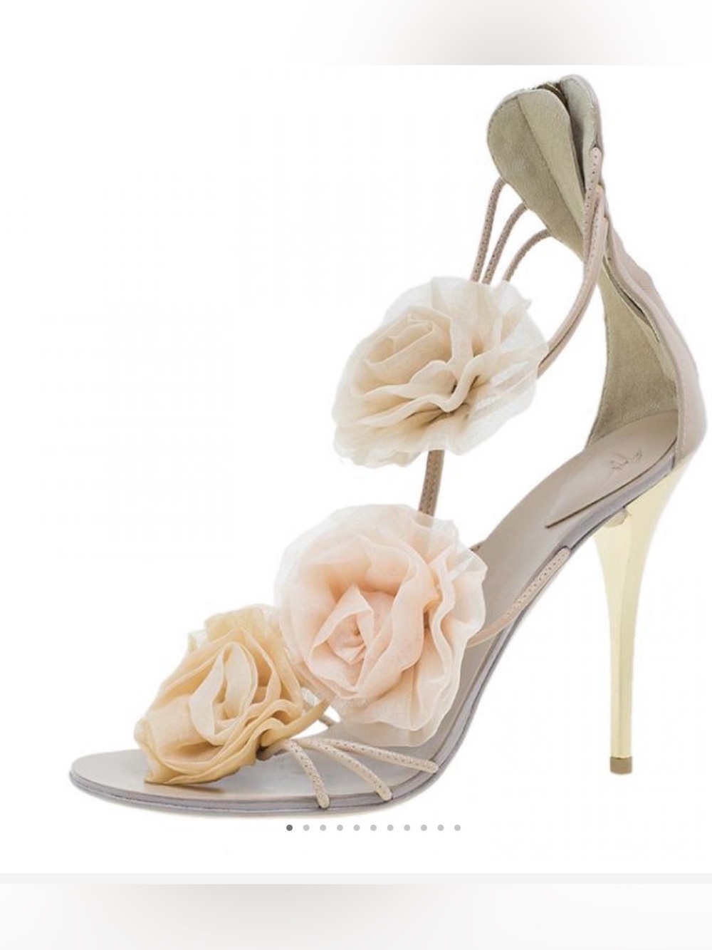EUC Giuseppe Zanotti Nude Pink Chiffon/Leather Flower Appliqué Heel Sandal Sz 9